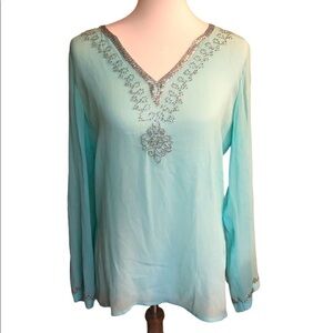 Sheer Silk Beaded Blouse or Swim Coverup
